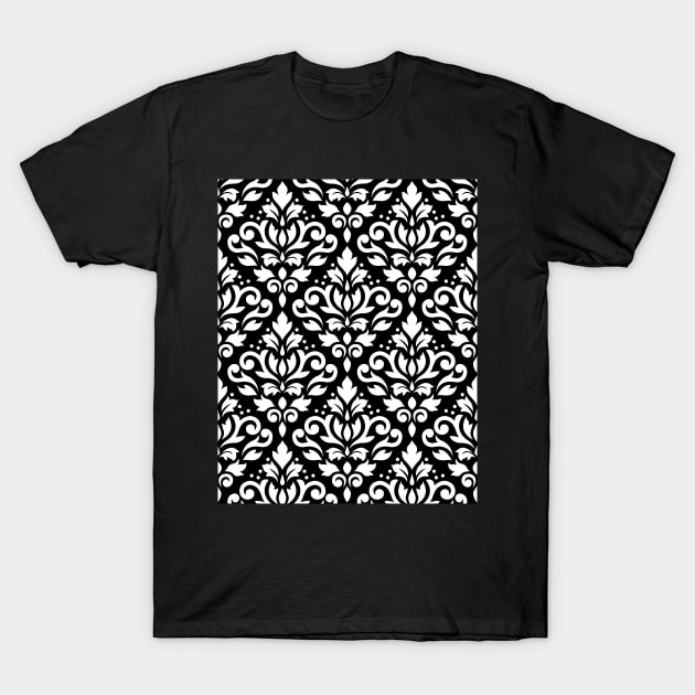 Scroll Damask Pattern WB T-Shirt by NataliePaskell